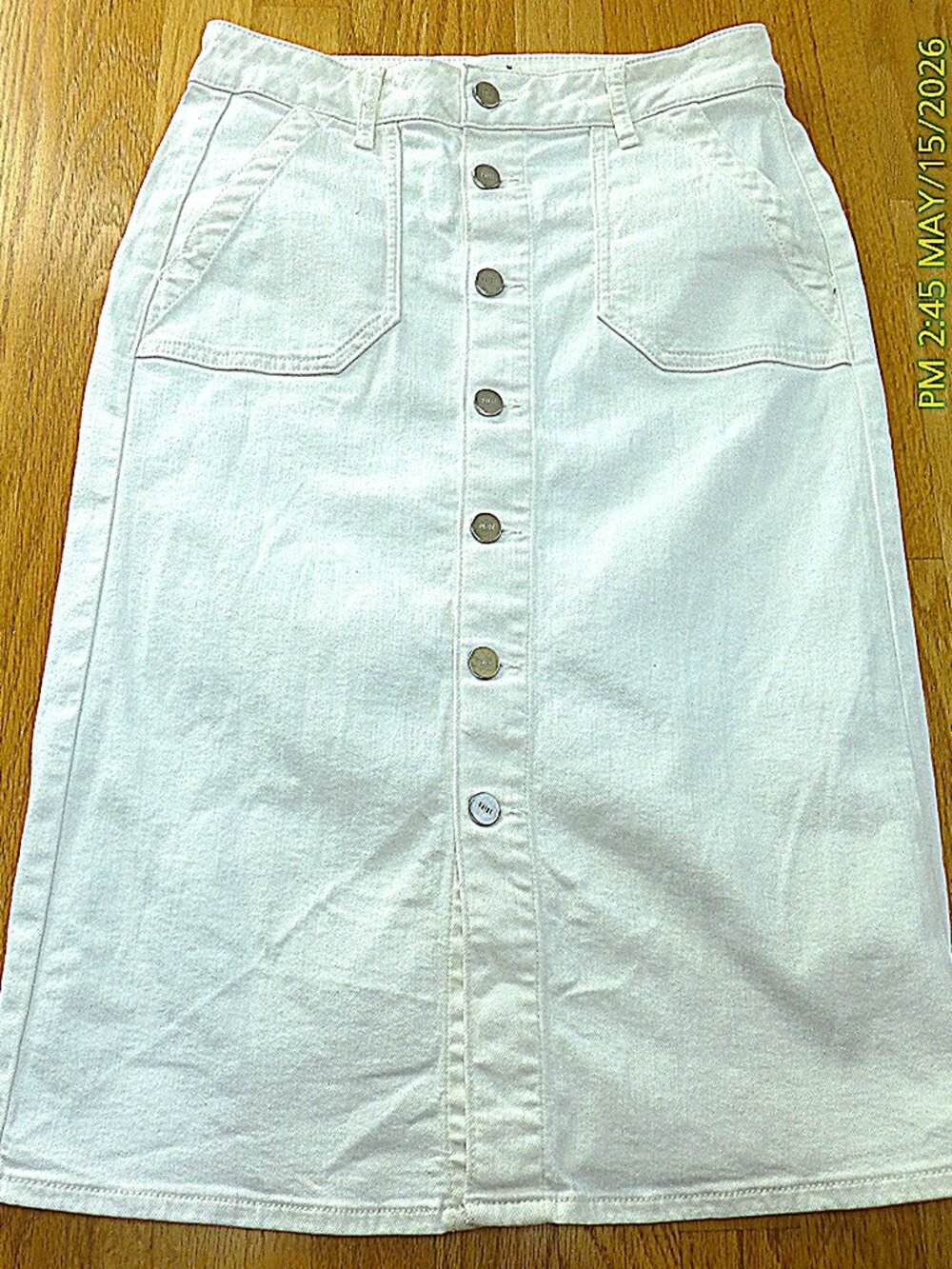 Paige Meadow Midi Utility Pockets Denim Skirt Womens 26 Tonal Ecru High Waist